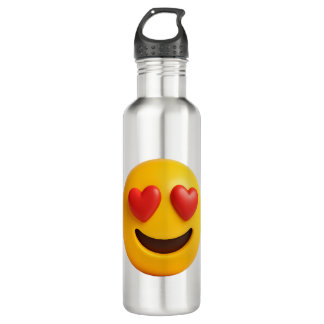 3d yellow smiling emoji face with heart shaped eye edelstahlflasche