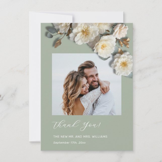 3D Yellow White Roses Dankeskarte (Vorderseite)