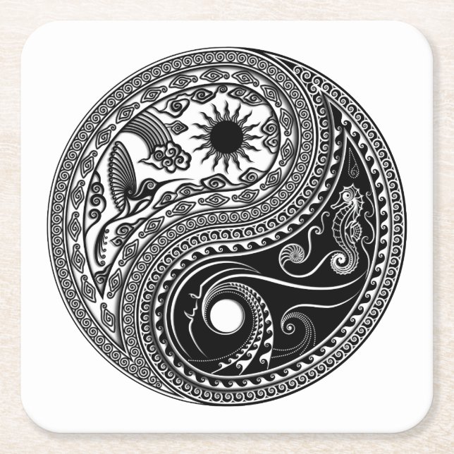 3D Yin & Yang Square Paper Untersetzer (Vorderseite)