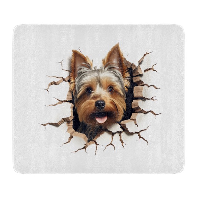 3D Yorkshire Terrier Cracked Hole Schneidebrett (Vorderseite)