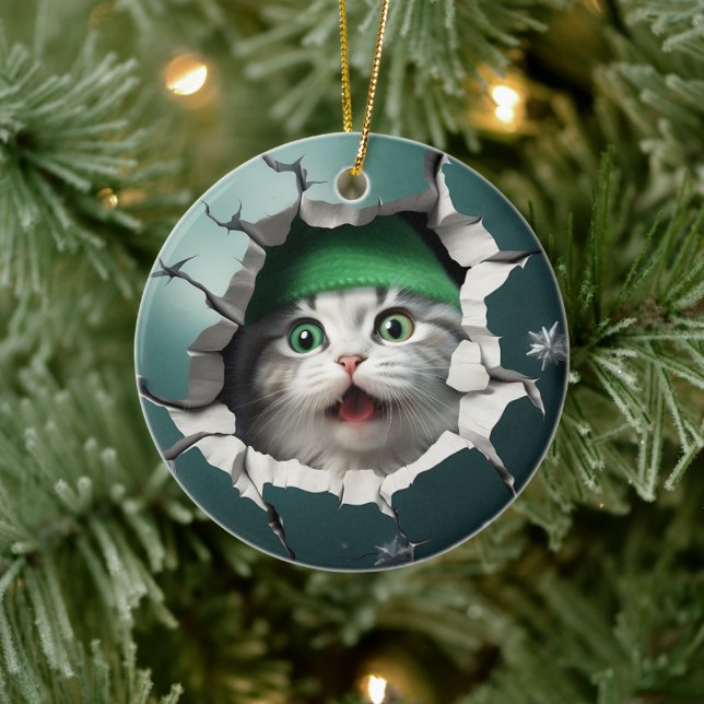 3e lustige Katze Keramik Ornament (Baum)