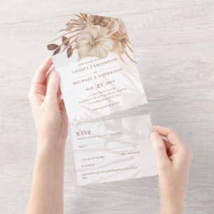 3in1 BOHO Pampas Gras Terrakotta Hochzeit RSVP All In One Einladung