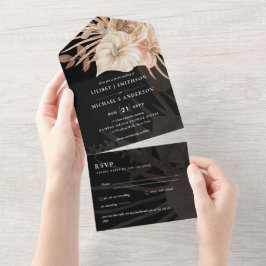 3in1 BOHO Pampas Grass Terracotta Wedding RSVP All In One Einladung