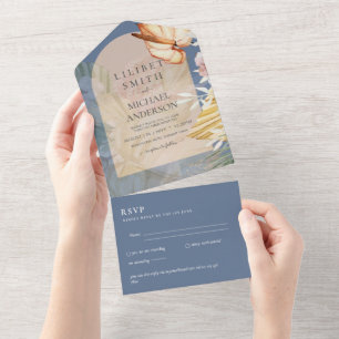 3in1 Boho Pampas Grass Wedding RSVP All In One Einladung