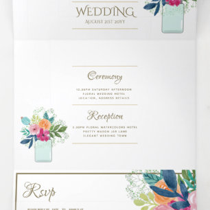 3in1 Fuschia Floral Wedding Einladung und UAWG