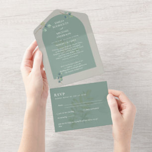 3in1 Grünes Eukalyptus-Tor Hochzeit RSVP All In One Einladung
