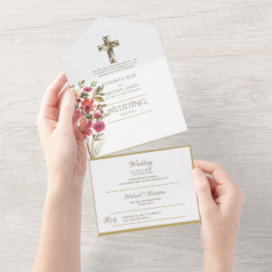 3in1 Katholische Hochzeit lädt zur UAWG von Floral All In One Einladung