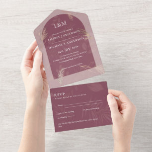3in1 Minimalistische Pampasgras TYPOGRAPHIE Hochze All In One Einladung