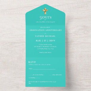 3in1 Ordinationsjubiläum-Einladung und RSVP Priest All In One Einladung