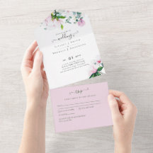 3in1 Pink Magnolias Sage Eukalyptus Wedding RSVP
