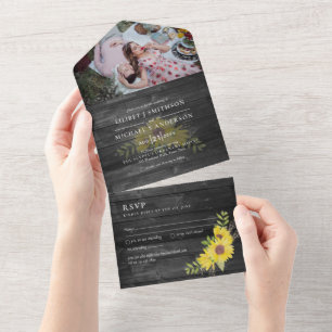 3in1 Rustikale Sonnenblumen Woodland Wedding RSVP  All In One Einladung