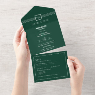3in1 Smaragdgrün Monochrom RSVP Text Hochzeit All In One Einladung