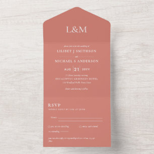 3in1 Tawny Terracotta Orange Text Wedite Einladung