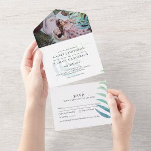 3in1 Tropical Palm Leaf FOTO Hochzeitsbudget UAWG All In One Einladung