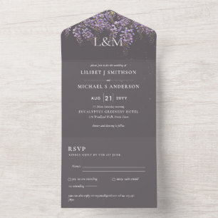 3in1 Wisteria Florale Hochzeitseinladung mit Antwo All In One Einladung