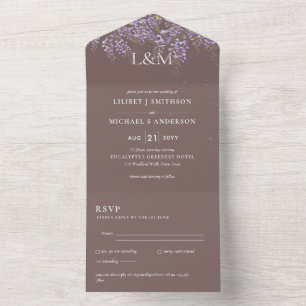 3in1 Wisteria Taupe Blumen Hochzeitseinladung mit  All In One Einladung