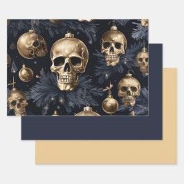 3pc Gold Skull Wrapping Paper Geschenkpapier Set