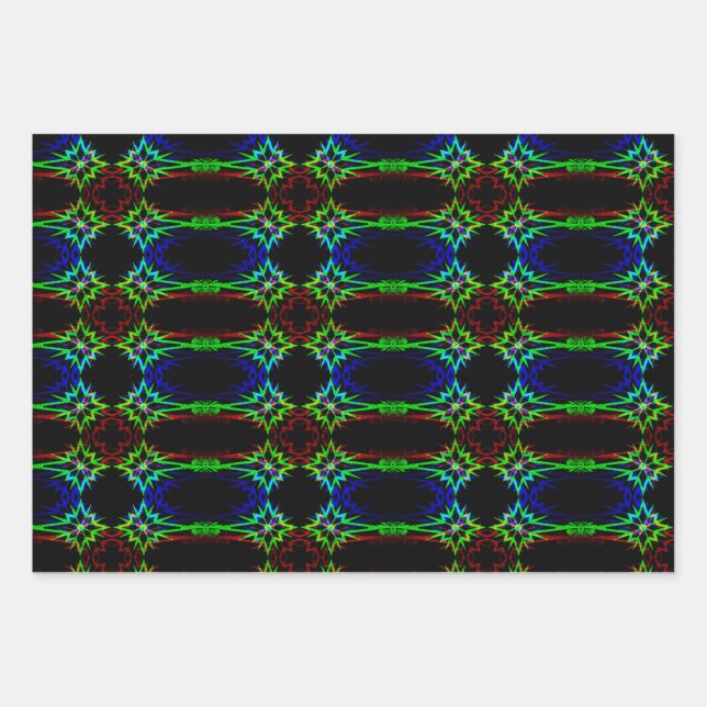 3pc Psychedelic Star Wrapping Paper Geschenkpapier Set (Vorderseite 2)