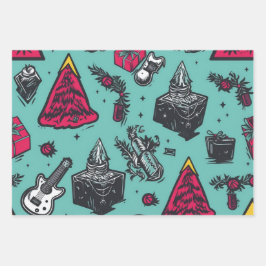 3pc. Rockin's Skull Wrapping Paper Geschenkpapier Set