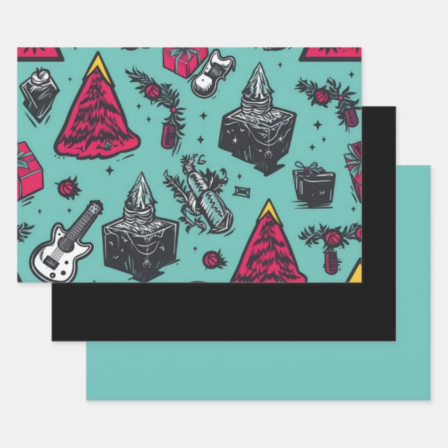 3pc. Rockin's Skull Wrapping Paper Geschenkpapier Set (Set)