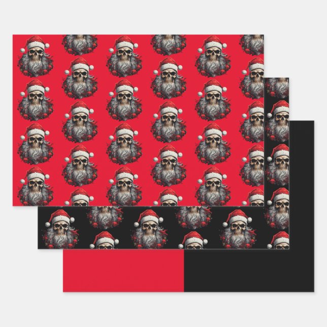 3pc Santa Skull Wrapping Sheets Geschenkpapier Set (Set)