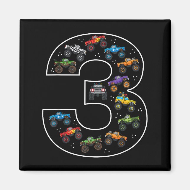 3rd Birthday 3 Year Old Car Boys Monster Truck  Magnet (Vorne)