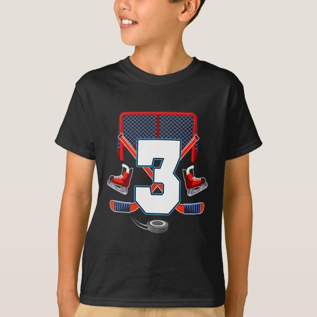 3rd Birthday Boy Ice Hockey Theme 3 Year Old Party T-Shirt (Vorderseite)
