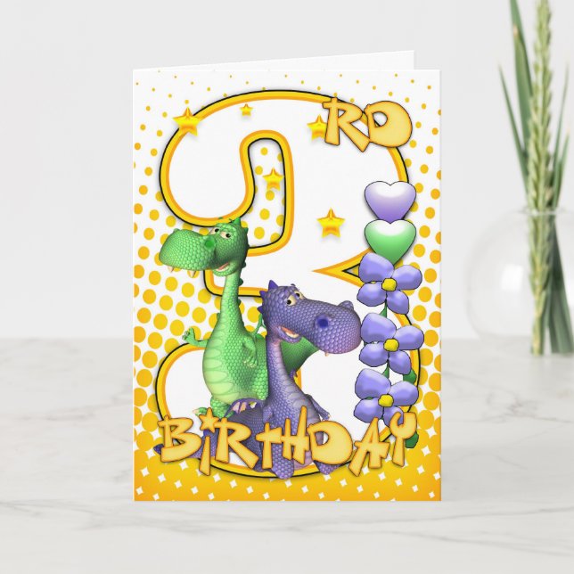 3rd Birthday Card - Cute Little Dragons Karte (Vorderseite)