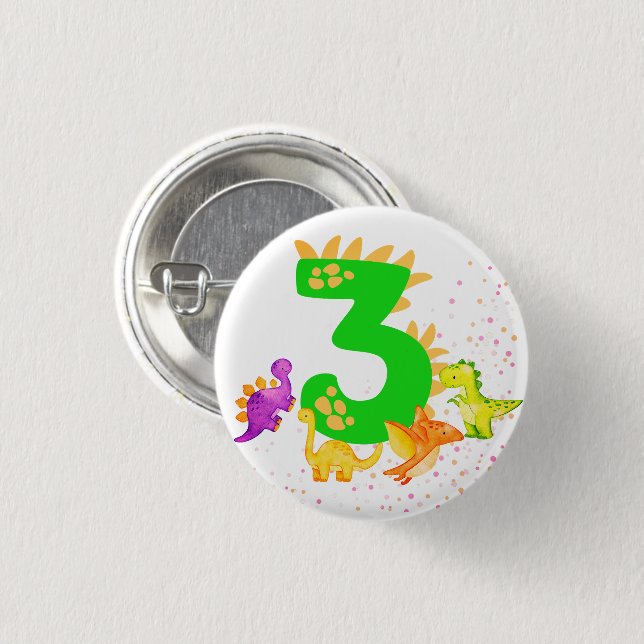 3rd Birthday. Dinosaur Design. My third birthday.  Button (Vorne & Hinten)