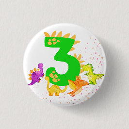 3rd Birthday. Dinosaur Design. My third birthday.  Button