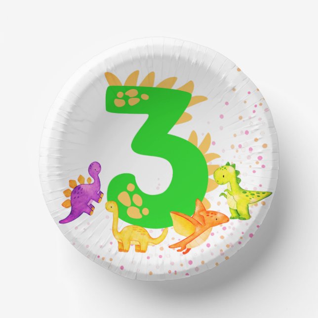 3rd Birthday. Dinosaur Design. My third birthday.  Pappteller (Vorderseite)