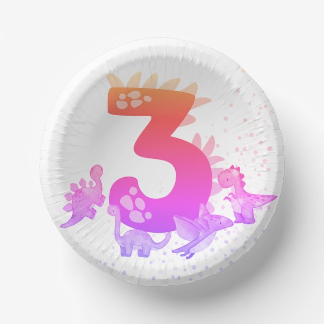 3rd Birthday. Dinosaur Design. My third birthday.  Pappteller (Vorderseite)
