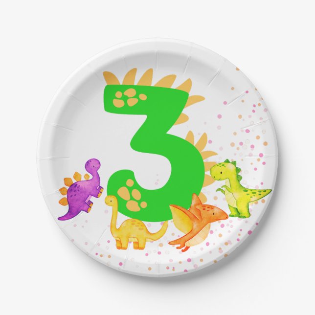 3rd Birthday. Dinosaur Design. My third birthday.  Pappteller (Vorderseite)