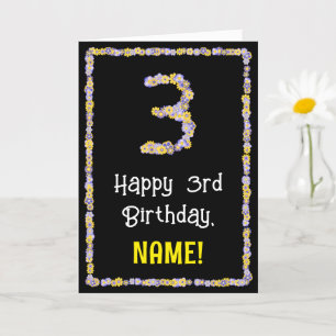 3rd Birthday: Floral Flowers Number, Custom Name Karte