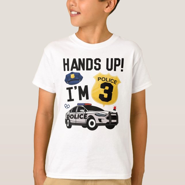 3rd Birthday Gift Police Officer 3 Year Old Boy T-Shirt (Vorderseite)