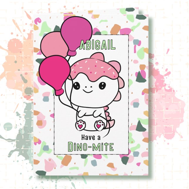 3rd Birthday Girl Dinosaur Cartoon Adorable  Karte (Von Creator hochgeladen)