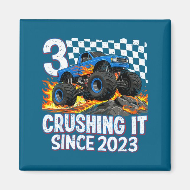 3rd Birthday Monster Truck 3 Year Old Boys Party B Magnet (Vorne)