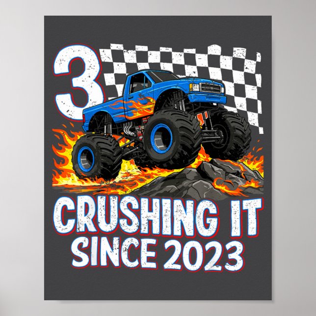 3rd Birthday Monster Truck 3 Year Old Boys Party B Poster (Vorne)