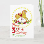 3rd Birthday Rocking Horse Stars Karte<br><div class="desc">Dream,  fly,  ride,  stell dir vor,  reach for the stars! Einmaliges Rocking Horse riding colorful stars for a very special Grandson's 3rd birthday. You may use template to personalize name on the card. Inside zahlt may be personalized using the template provided.  Original Art and Design by Anura Design Studio.</div>