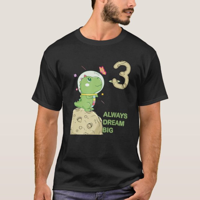 3Rd Birthday, Three Years Old, Astronaut T Rex Din T-Shirt (Vorderseite)