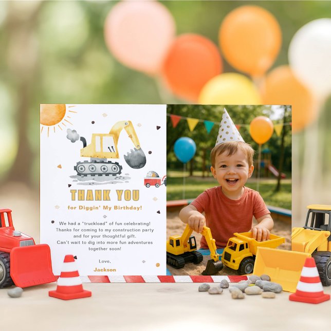 3rd Construction Birthday Photo Thank You Card (Von Creator hochgeladen)