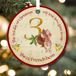 3rd Day of Christmas Three French Hens Ornament Aus Metall