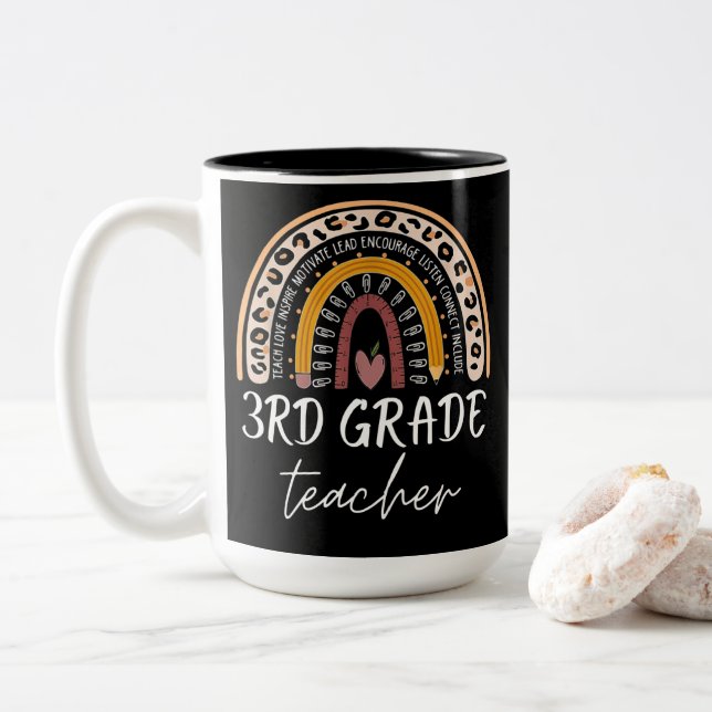 3rd grad teacher back to school leopard rainbow zweifarbige tasse (Mit Donut)