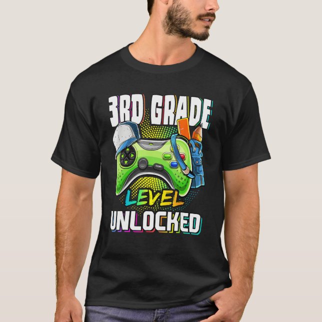 3rd Grade Level Unlocked Video Game Back To School T-Shirt (Vorderseite)