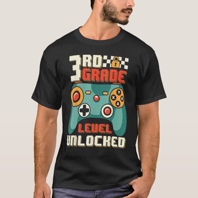 3rd Grade Level Unlocked Video Game Back To School T-Shirt (Vorderseite)