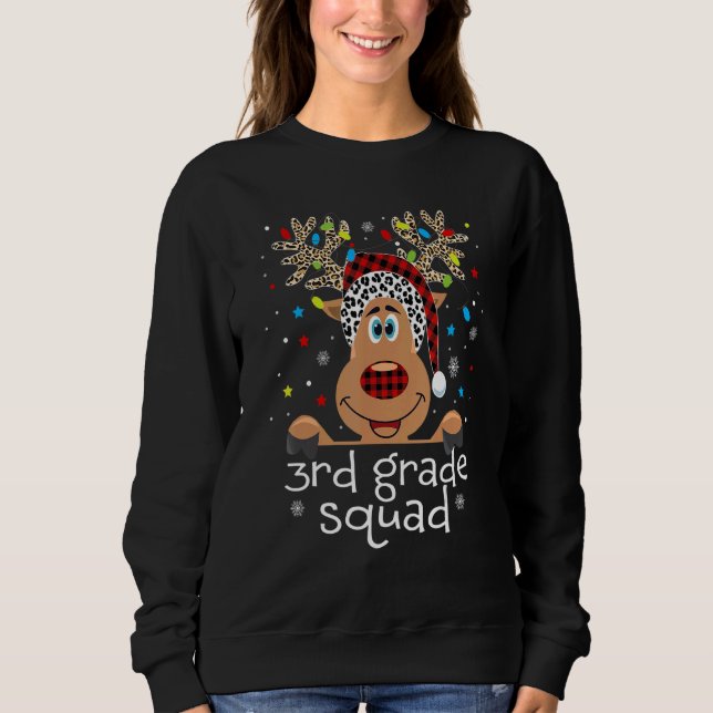 3rd Grade Squad Plaid Reindeer Santa Hat Teacher C Sweatshirt (Vorderseite)