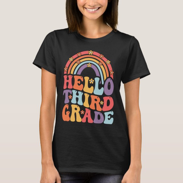 3rd Grade Teacher Groovy Rainbow Back To School T-Shirt (Vorderseite)