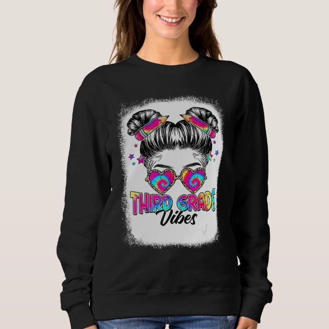 3rd Grade Vibes Messy Hair Bun Girl Back To School Sweatshirt (Vorderseite)