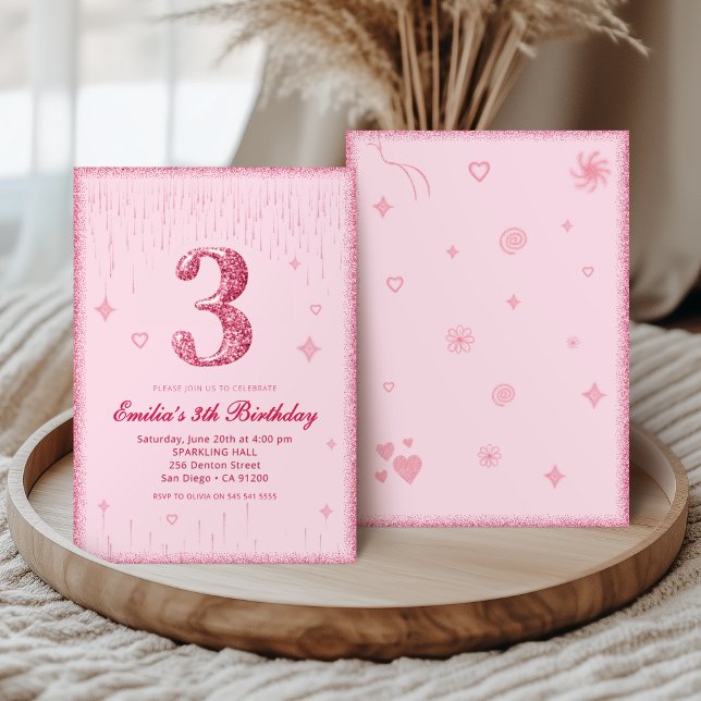 3rd Pink Glitter Birthday | Sparkle Glitter  Einladung (Von Creator hochgeladen)