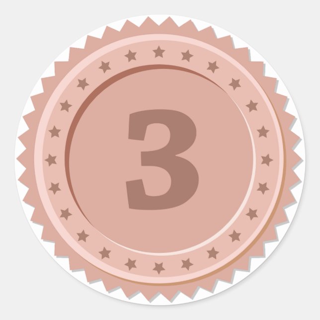 3rd Place Bronze Medal Runder Aufkleber (Vorderseite)